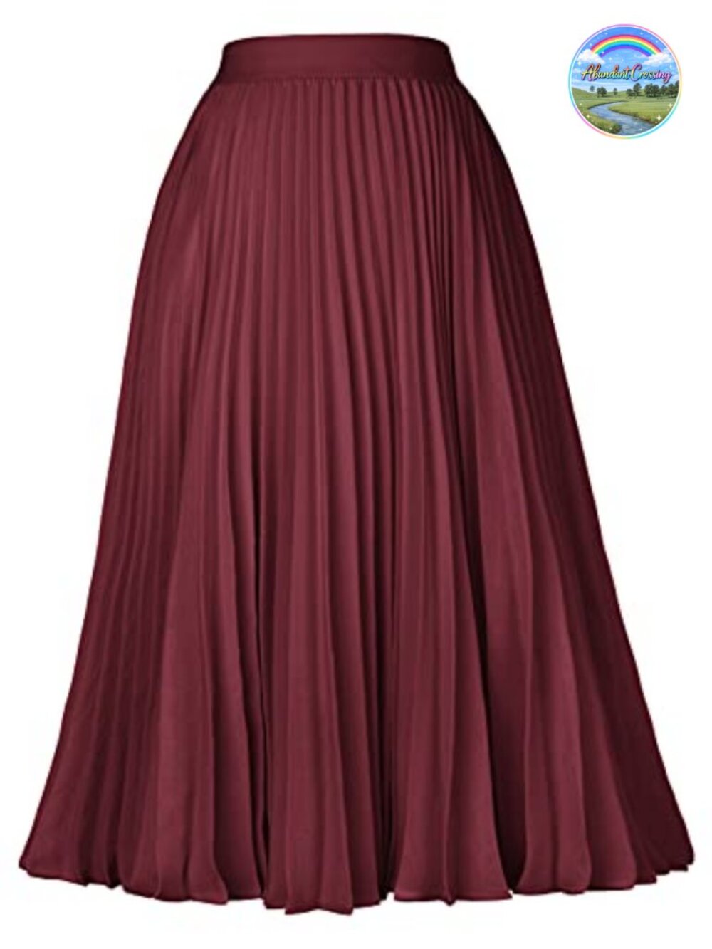 Pleated Midi Skirt Chiffon A-Line Elastic Waist Office Wedding Casual